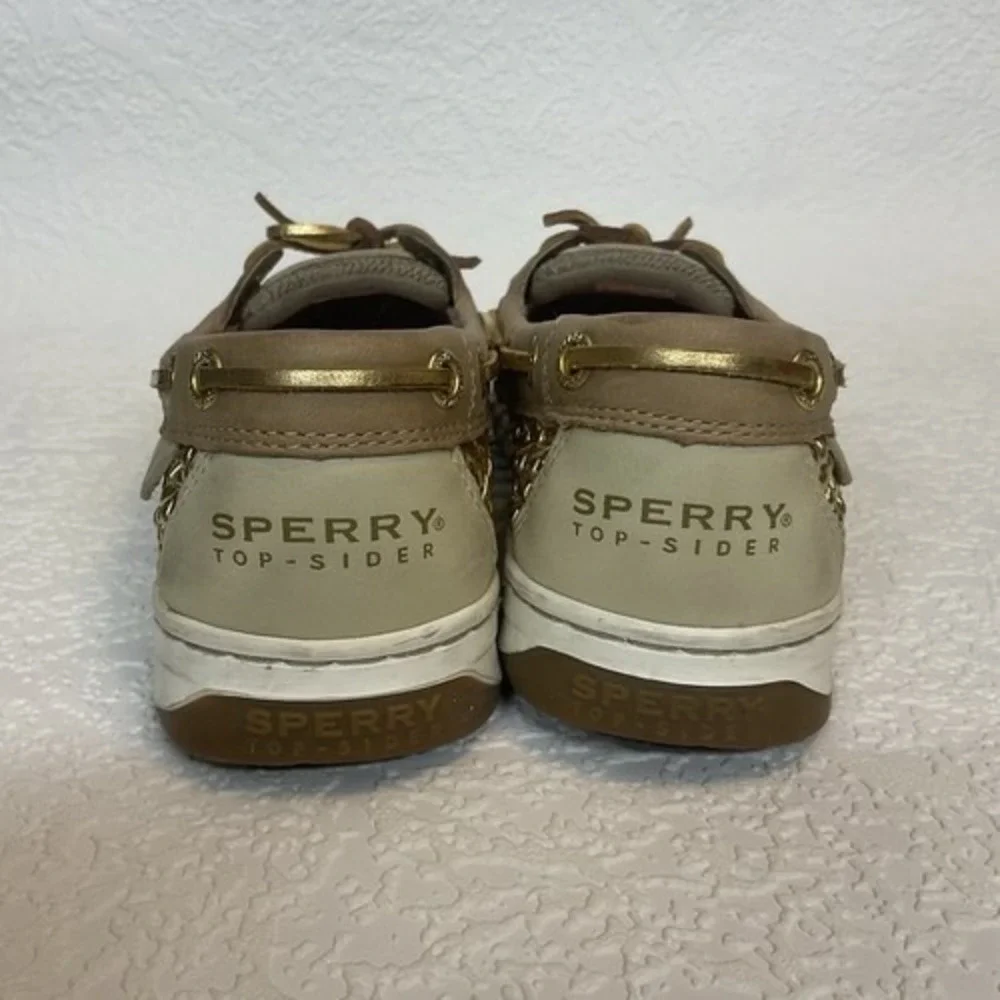 Sperry Top Sider Angelfish Tan/Gold Cage Boat Shoe Women 7M China Leather/Fabric